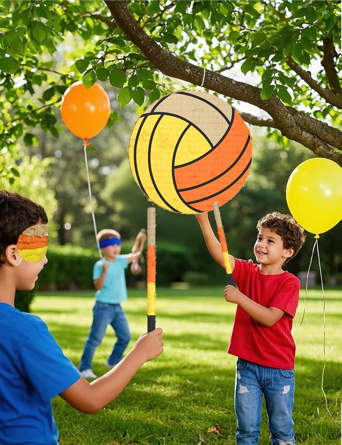 Soccer Piñata – Includes Wooden Stick, Blindfold, and Confetti – 13"x13"x3" – Perfect for Sports Party Decorations and Soccer Pinatas for Birthday Party