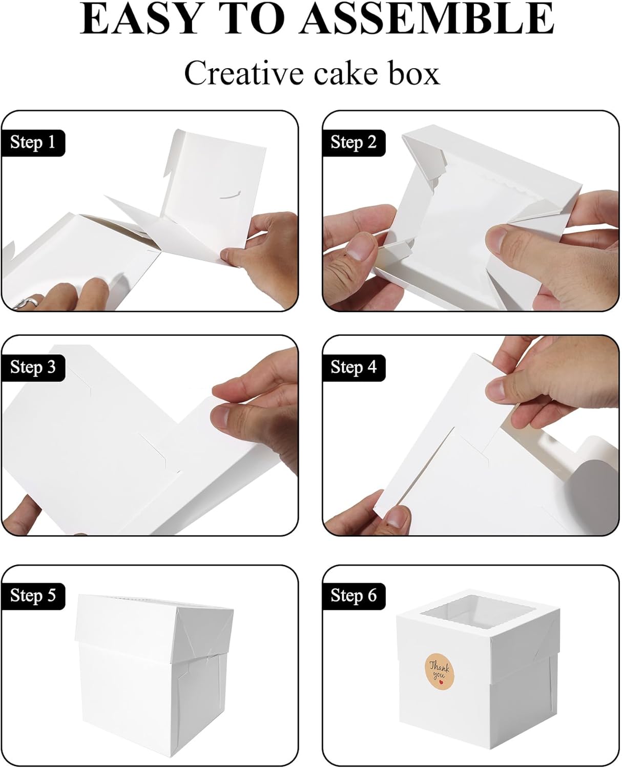 COTOPHER 4Pcs 6x6x6 Inches Mini Cake Boxes, Pink Square Bakery Boxes with Window, Small Cake Containers for Pastries, Cookies, Chocolates, Cupcakes, Birthday Party Cajas Pasteles