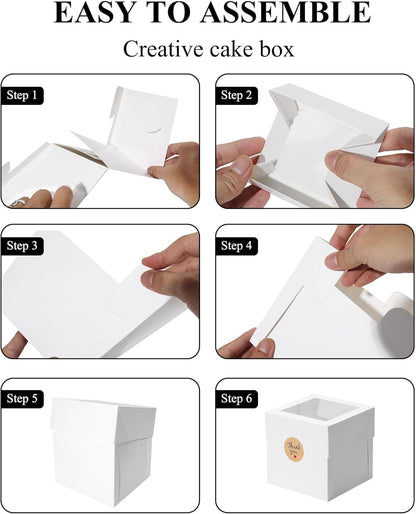 COTOPHER 4Pcs 6x6x6 Inches Mini Cake Boxes, Pink Square Bakery Boxes with Window, Small Cake Containers for Pastries, Cookies, Chocolates, Cupcakes, Birthday Party Cajas Pasteles