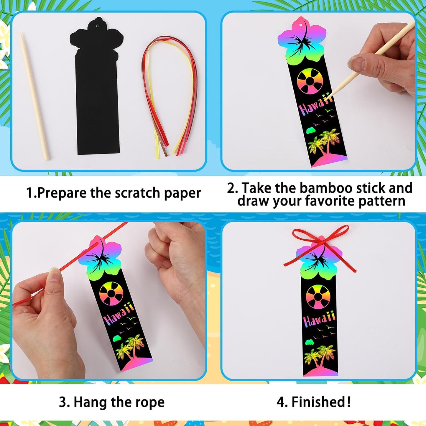JUNEBRUSHS 30Pcs Ocean Crafts, Rainbow Magic Ocean Animals Scratch Bookmarks Under The Sea Party Favors Games for Activities Summer Arts and Crafts