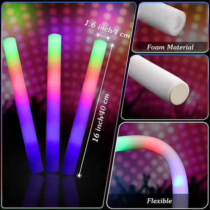 Maitys 72 Pcs Foam Sticks Light up Glasses, Glow in the Dark Sunglasses Foam Sticks LED Glasses Light up Supplies