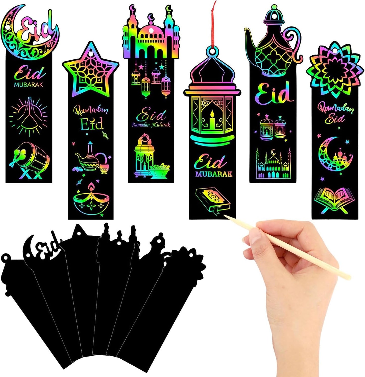 JUNEBRUSHS 30Pcs Ocean Crafts, Rainbow Magic Ocean Animals Scratch Bookmarks Under The Sea Party Favors Games for Activities Summer Arts and Crafts