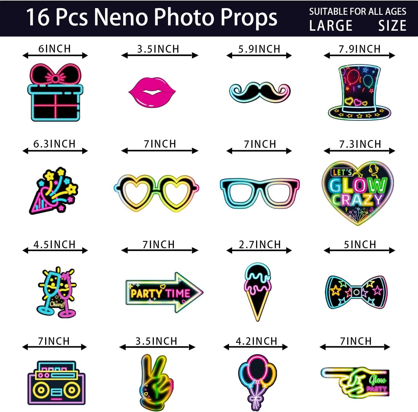 Glow in The Dark Party Supplies Photo Booth Props Neon Party Decorations Photobooth Props Let Glow Party Decorations for Birthday Baby Shower Party