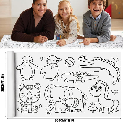 2PCS Children's Drawing Roll, Coloring Paper Roll for Kids Gift, 120 * 11.8 Inches DIY Painting Drawing Paper Roll, Sticky Drawing Paper Roll, Early Educational Toys for Kids (Animal World)