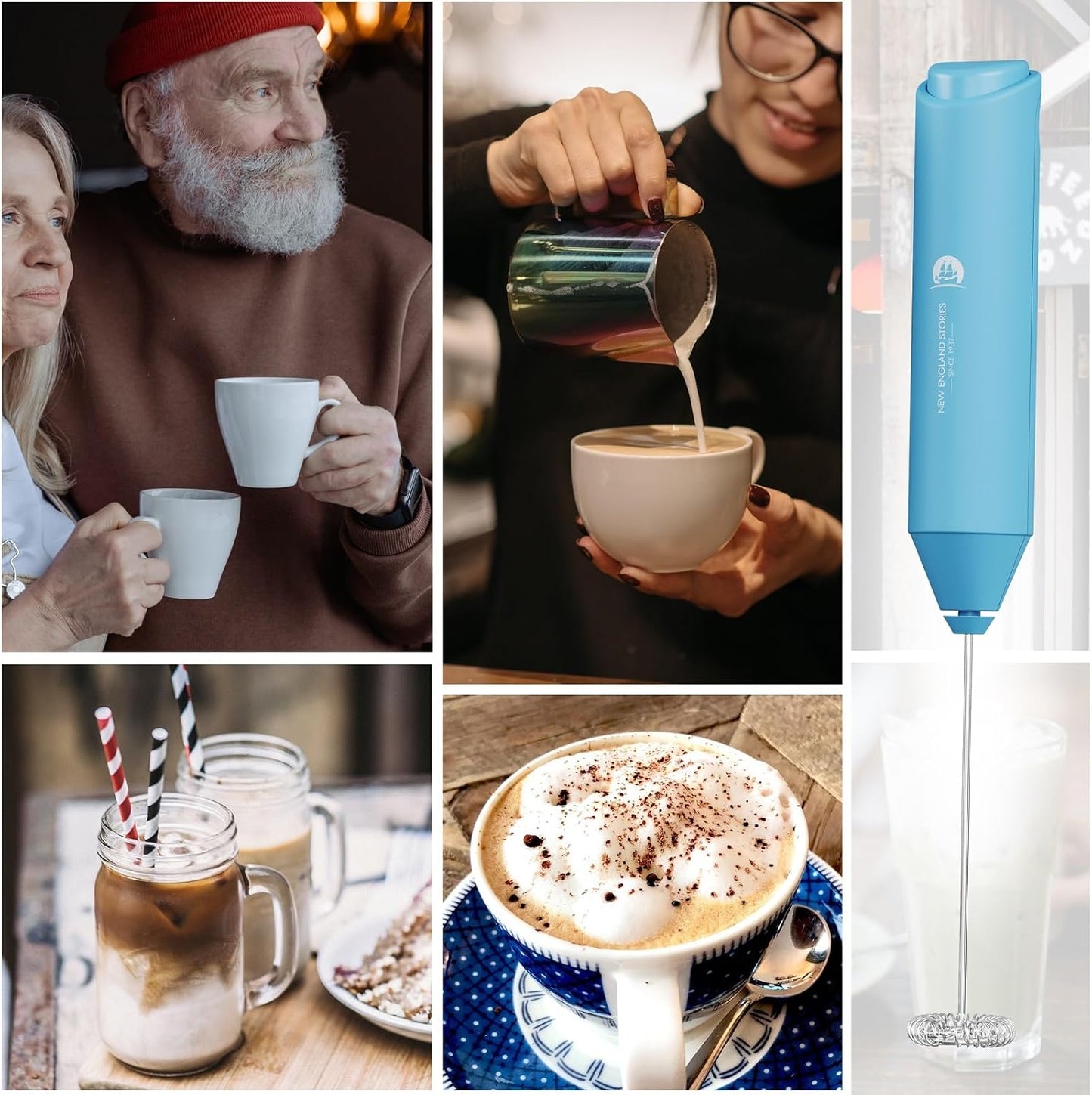 Powerful Milk Frother Wand - Mini Handheld Milk Frother with Stainless Steel Whisk - Battery-Powered Drink Mixer for Coffee, Lattes, Cappuccinos, Matcha - Coffee Enthusiasts Gift - Black