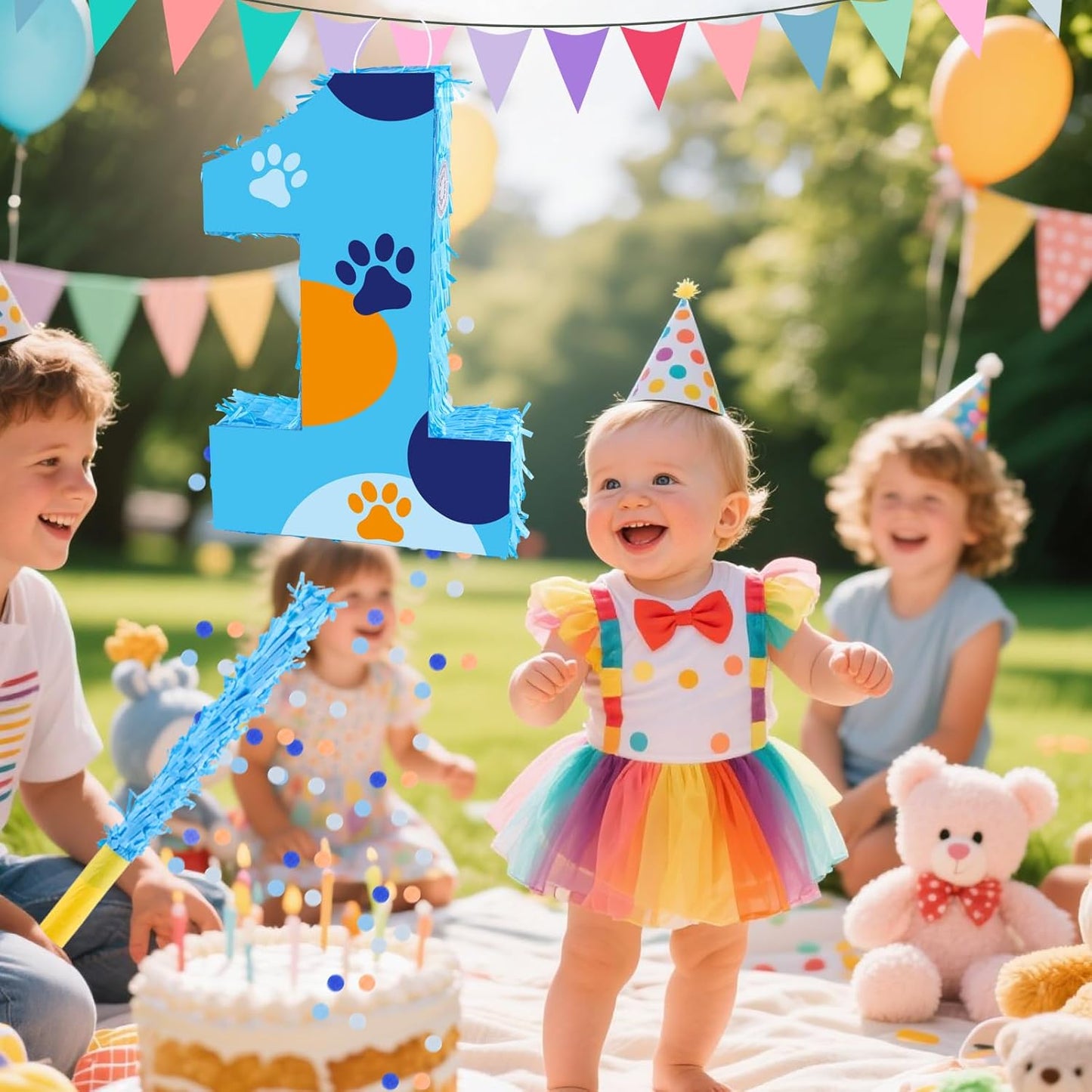 16 Inch Number 2 Dog Paw Pinata with 16 Inch Piñata Stick Blindfold Confetti for Boy Girl Kids 2nd Birthday Party Decorations (2nd)