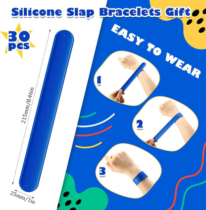 Vinsot 30 Pcs Silicone Slap Bracelets Gift for Kids DIY Slap Bands Party Favor Soft Blank Snap Wristbands Bulk for School Craft Project Painting Classroom Prizes Birthday Wedding