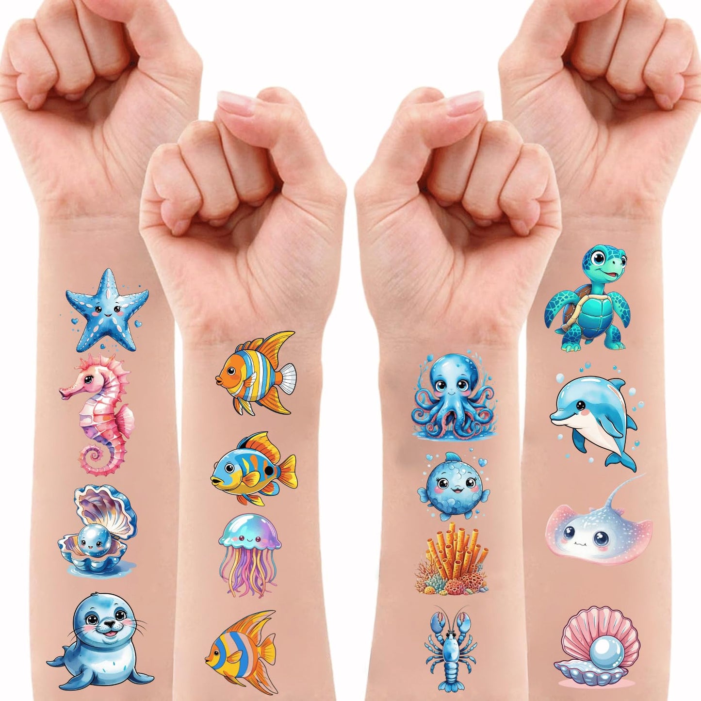 108 PCS Ocean Sea Animal Shark Whale Fish Pre-Cut Temporary Tattoos | Super Cute Themed Birthday Party Favors, Supplies, Decorations, Fake Tattoo Stickers