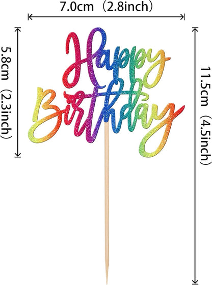 24 PCS Happy Birthday Cupcake Toppers Glitter Picks for Celebrating Anniversary Theme Party Cake Decorations Supplies Gold