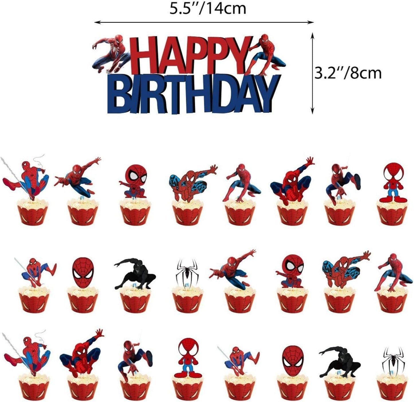 25PCS Spider Cake Toppers, Cute Cartoon Cupcake Toppers, Spider Themed Birthday Party Cake Decorations & Party Supplies