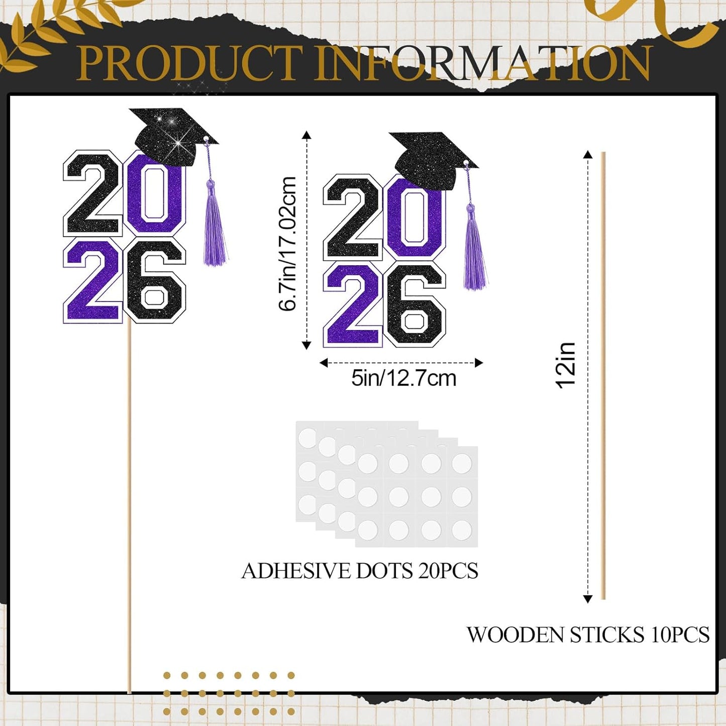 10 Pcs Graduation Table Centerpieces Sticks with Tassels, class of 2026 Grad Cap Picks Table Decoration Cupcake Toppers for Party Centerpiece Decoration Supplies(Blue and Gold)