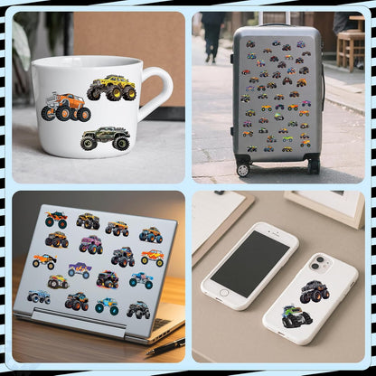 100 Pcs Monster Truck Temporary Tattoos for Kids, （2'' x 2''）Individually Wrapped Tattoos, Car Themed Birthday Decorations, Party Favors Supplies