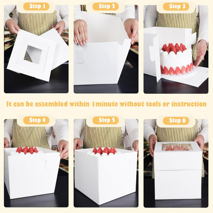 12x12x12 Inches Cake Boxes with Cake Boards, 3 Pack Premium Tall Cheesecake Boxes with Display Window for Christmas, Birthday, Wedding