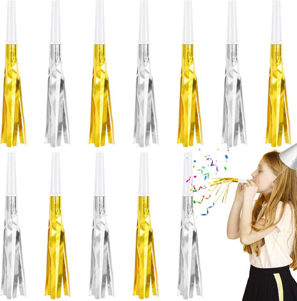 12 Pcs Glitter Noise Makers Metallic Fringed Party Blower for Adults Birthday Graduation New Years Party Favors Supplies (Colorful)