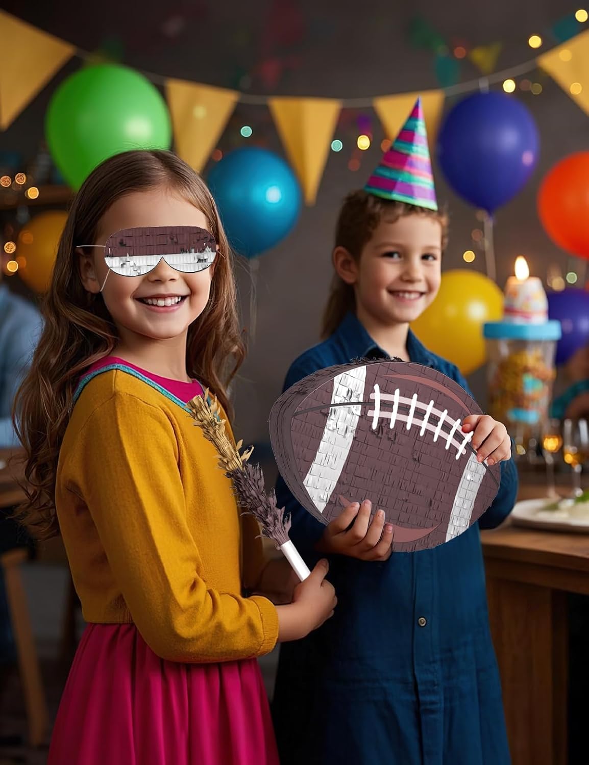 Soccer Piñata – Includes Wooden Stick, Blindfold, and Confetti – 13"x13"x3" – Perfect for Sports Party Decorations and Soccer Pinatas for Birthday Party