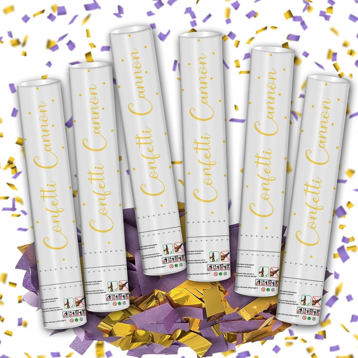 12" Black Gold Confetti Cannon Party Poppers for Birthday Graduation Wedding Retirement New Year Celebrations - Easy to Use, Pack of 2