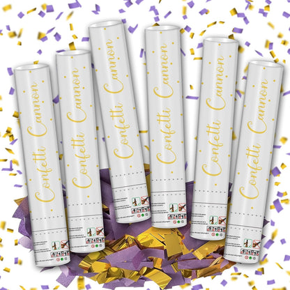 12" Black Gold Confetti Cannon Party Poppers for Birthday Graduation Wedding Retirement New Year Celebrations - Easy to Use, Pack of 2