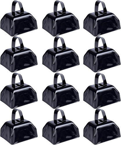Cow Bells Noise Makers Red Cheering Bell for Sporting Events: 12 Pcs Metal Cowbells with Handle - Small Loud Bell Bulk Hand Percussion for Football Games Graduation Weddings-Red