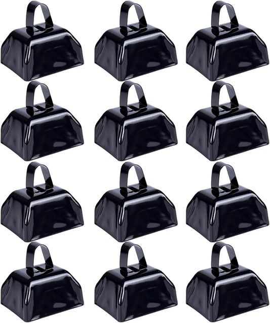 Cow Bells Noise Makers Red Cheering Bell for Sporting Events: 12 Pcs Metal Cowbells with Handle - Small Loud Bell Bulk Hand Percussion for Football Games Graduation Weddings-Red