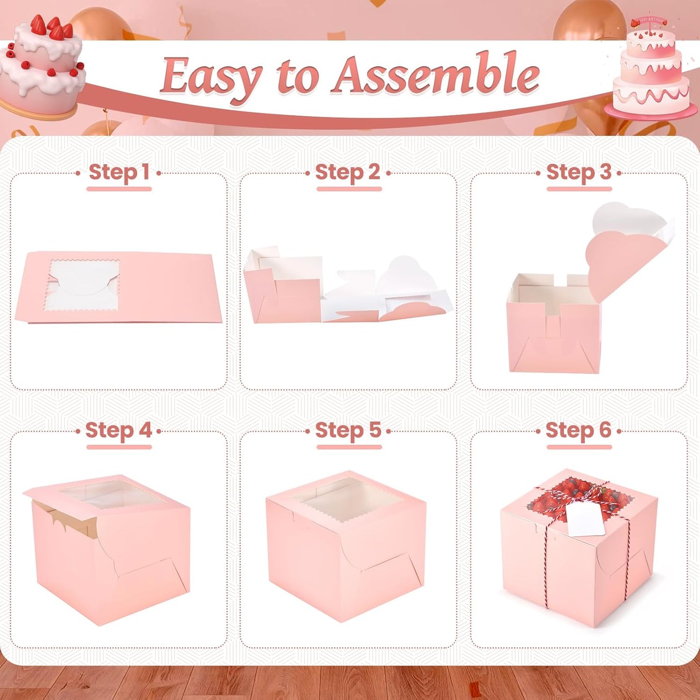 20Pcs 8 Inch Cake Boxes with Window, 8x8x5 Inches Brown Bakery Boxes, Cake Carrier Container for Pastries, Pie, Cookies, Chocolates, Cupcakes, Birthday Party, Wedding