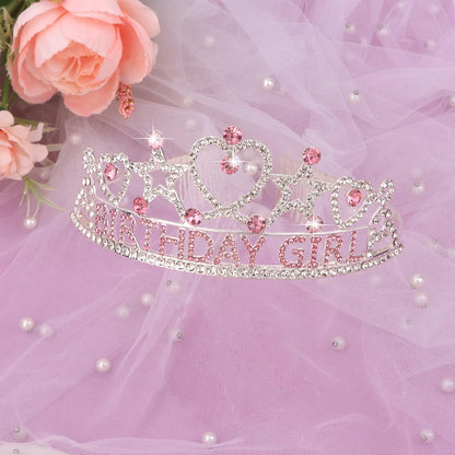 CIEHER Birthday Girl Crown and Sash Set for Birthday Decorations Gifts for Women Girls - Silver AB Rhinestones