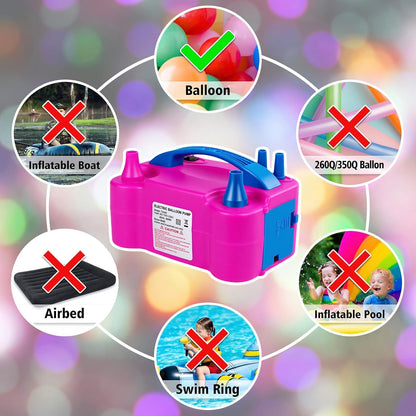 Electric Balloon Pump, Portable Electric Balloon Blower Machine Balloon Air Pump, Dual Nozzle 110V 600W Balloon Inflator for Party Decoration Christmas Birthday-Rose