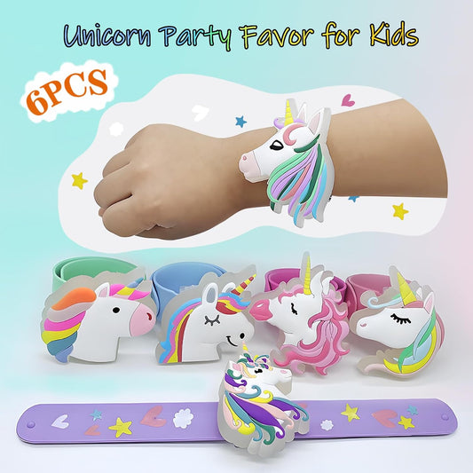 Light Up Slap Bracelets for Kids 6 Pack Party Favors for Girls Birthday, LED Unicorn Wristbands Bracelets for Goodie Bag Fillers & Party Supplies