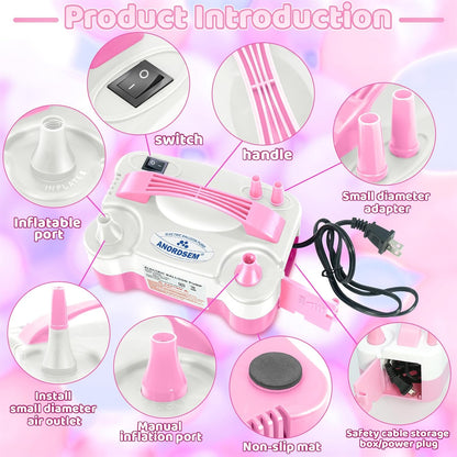 Anordsem Electric Balloon Air Pump: Polypropylene Plastic Case with Dual Nozzle - Quick Inflating for All Balloons at Home - Blower Machine Knotter/Ribbon for Parents Party DIY Decoration