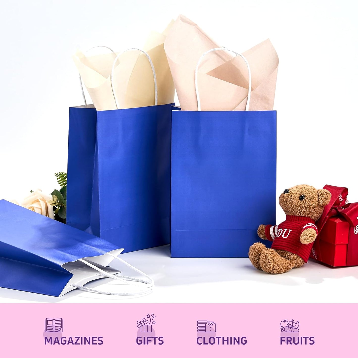 32 Pack Paper Gift Bags with Handles, 5.8"×3.2"×8.25" Party Favor Bags, Gift Bags, Small Gift Bags with Handles, Party Bags, Small Goodie Bags Bulk for Birthday, Crafts, Wedding, Party Supplies (8 Colors)