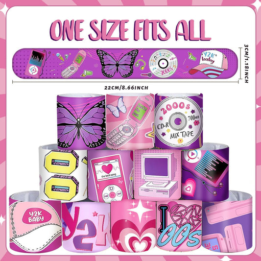 48PCS Y2k 2000s Pink Party Favors Slap Bracelets for Teen Girls, Wristbands Bracelets Goodie Bag Fillers Throwback Early 2000s Party Decor Y2k Retro Hip Hop Birthday Decorations Supplies
