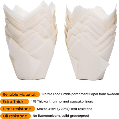 Bake Choice Nordic Paper 100pcs Extra Large Size Natural Tulip Cupcake Liners for Baking, Large Muffin Liners, Cupcake Wrapper for Party, Christmas