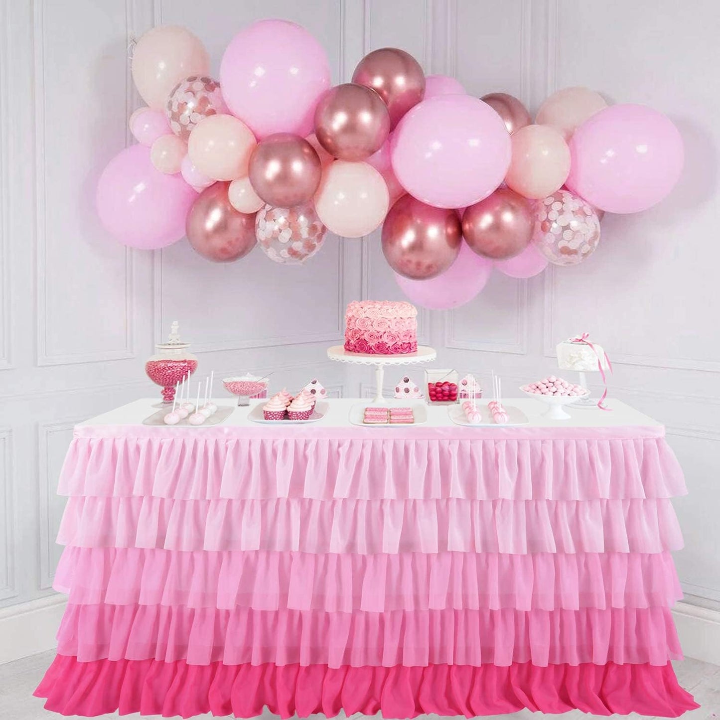 Pastel Rainbow Table Skirt Ruffle Party Tablecloth for Rectangle Table 6ft Birthday Party Baby Shower
