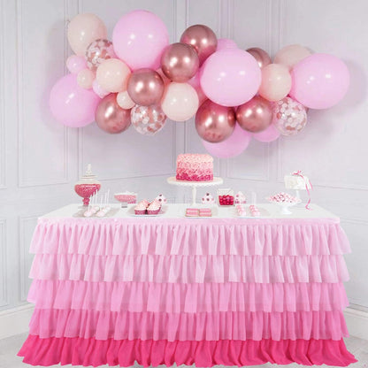 Pastel Rainbow Table Skirt Ruffle Party Tablecloth for Rectangle Table 6ft Birthday Party Baby Shower