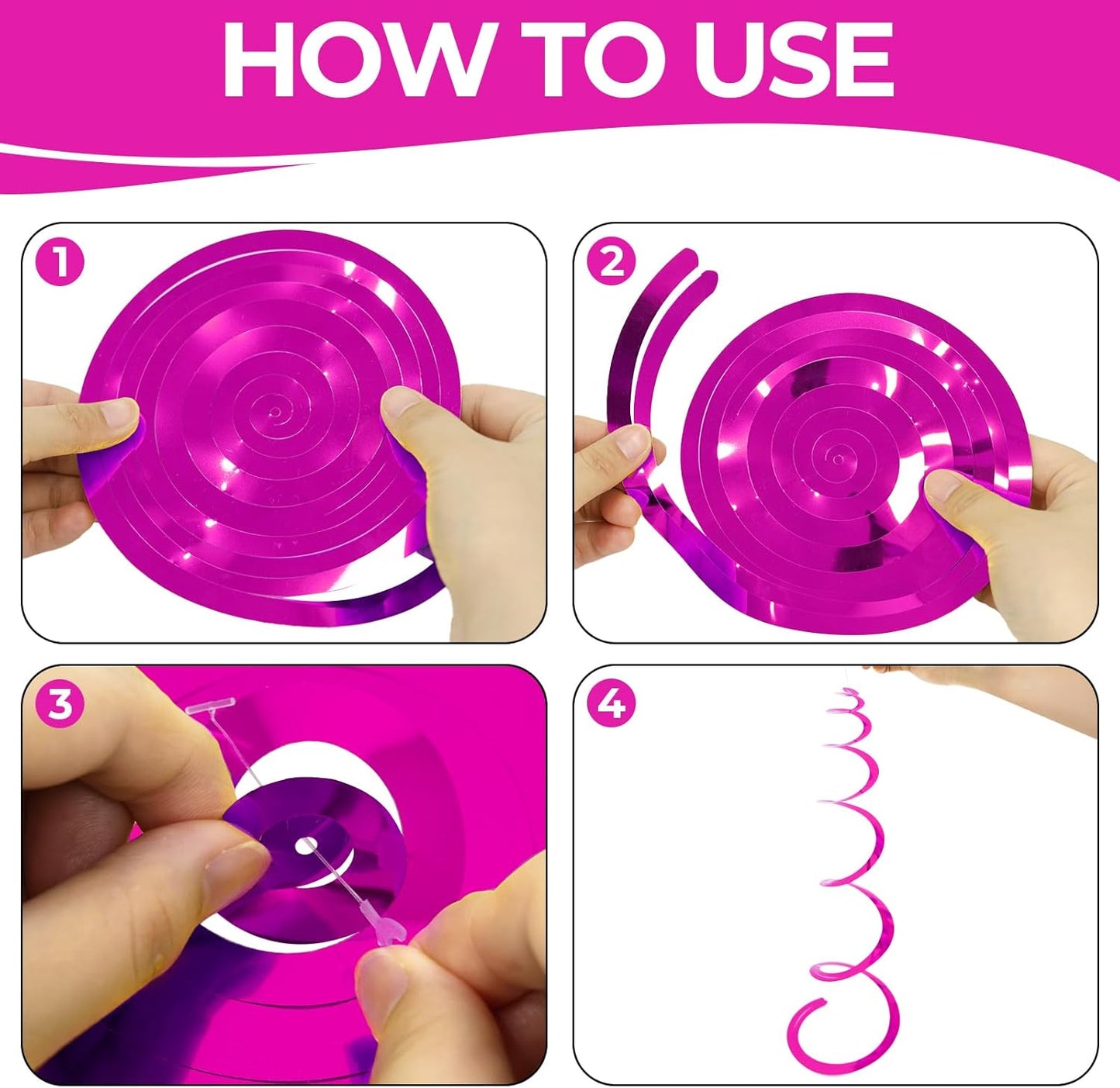 24 PCS Pink Hanging Swirl, Sparkle Ceiling Hanging Decorations, Plastic Streamer Party Decorations with Double-Swirls and Single-Swirls for Birthday Decorations, Easter, Graduation, Baby Shower