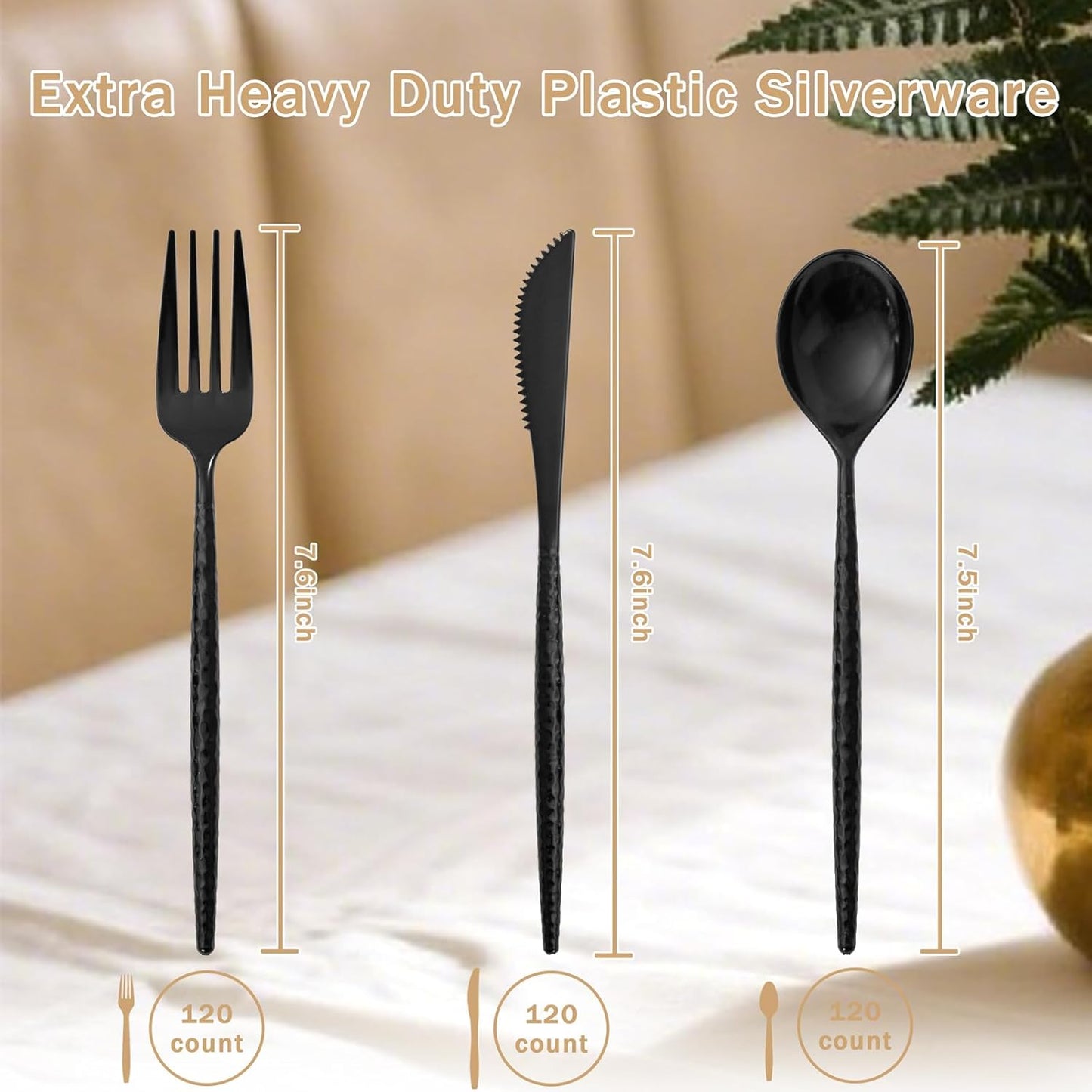 Supernal 360pcs Silver Plastic Cutlery,Elegant Plastic Silverware,Silver Hammed Silverware,Disposable Flatware,Include 120 Forks,120 Knvies,120 Spoons,Perfect for Birthday,Party,Wedding