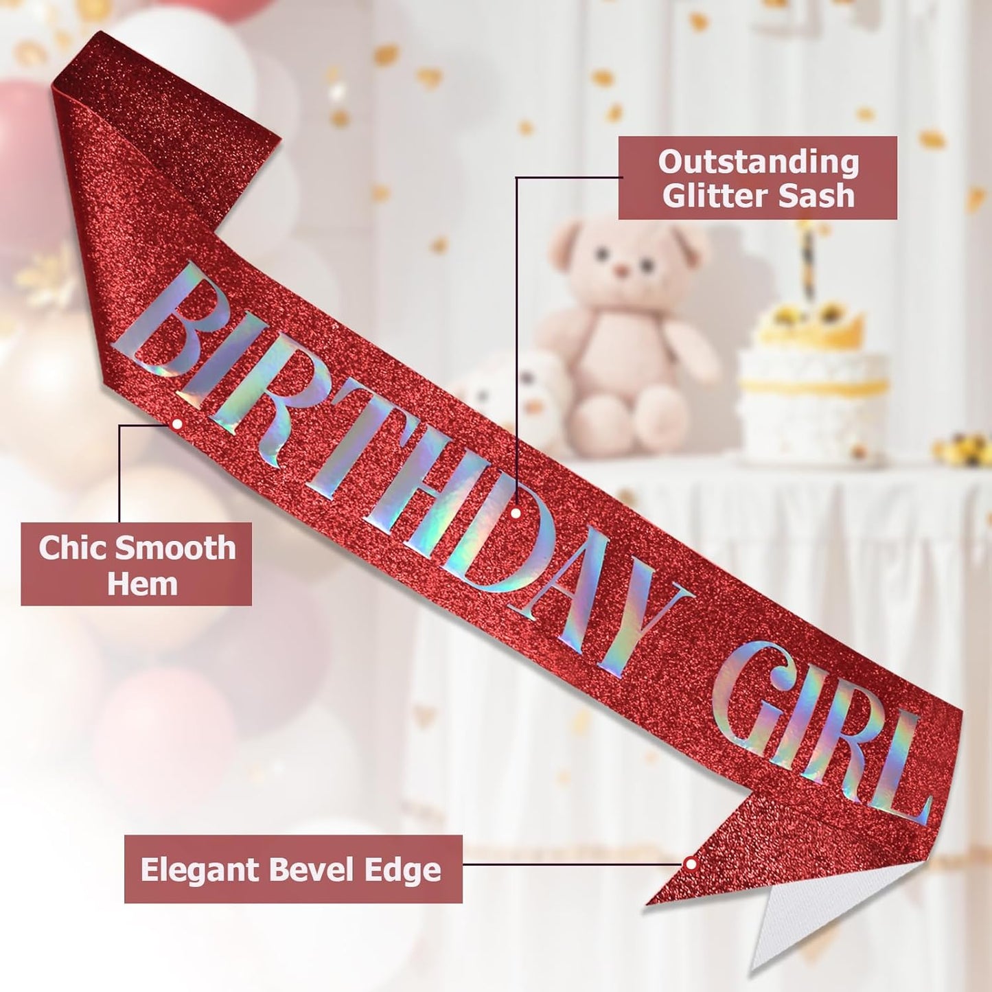 RUDONG M Birthday Girl Sash Glitter - Silver Birthday Sash for Women & Girls | Sweet 16/18th/21st/30th/40th/50th/60th/70th, All-Age Celebration Party Decor