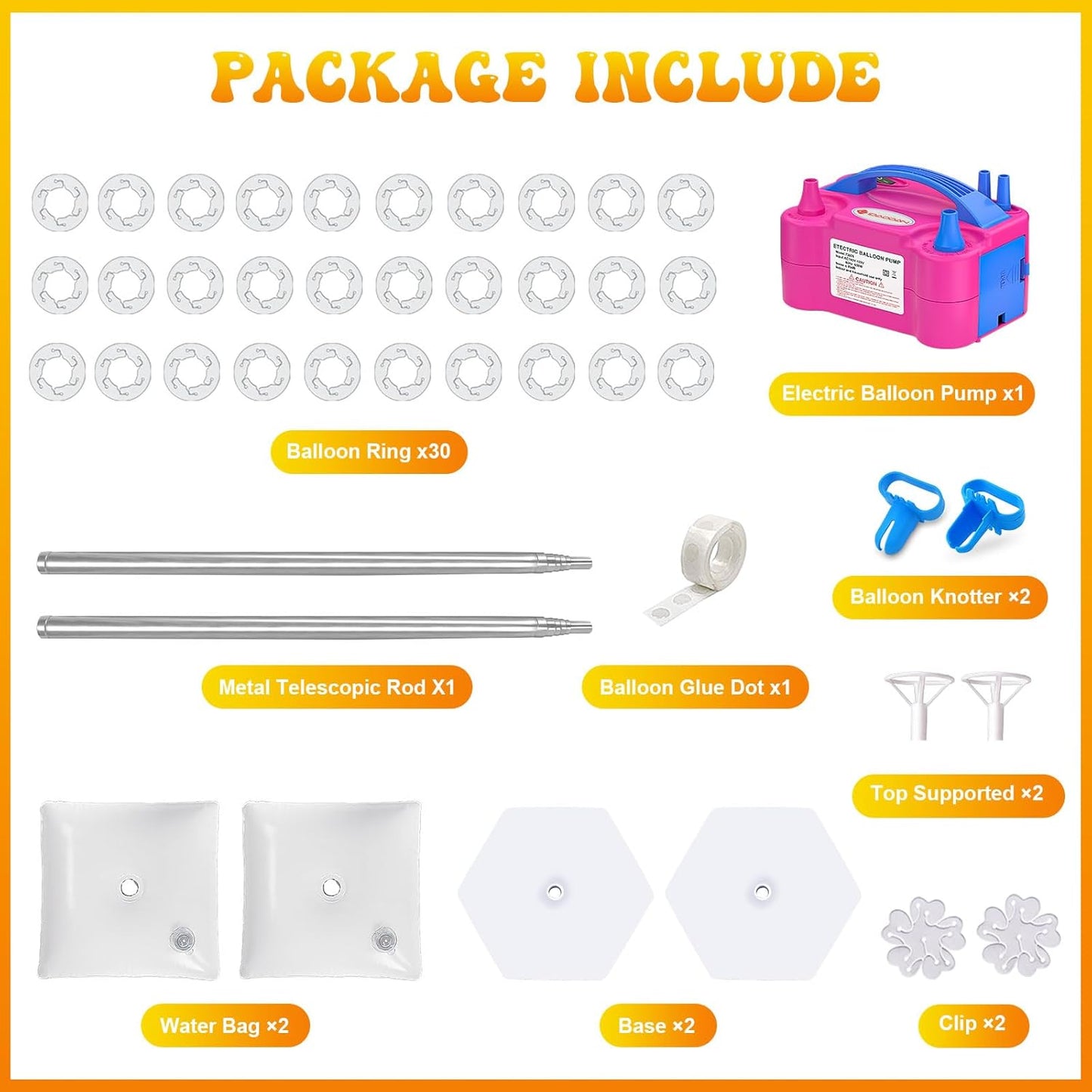 IDAODAN 2 Set Balloon Column Kit and Balloon Pump Electric, Balloon Column Stand with Balloon Pump, 65 inch Height Balloon Tower Stand for Wedding Baby Shower Birthday Party Event Decorations