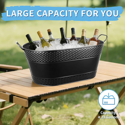 4 Gallon Galvanized Beverage Tub, 2 Pcs Heavy-Duty Ice Buckets Large Galvanized Drink Buckets with Handles for Catering Bars Parties