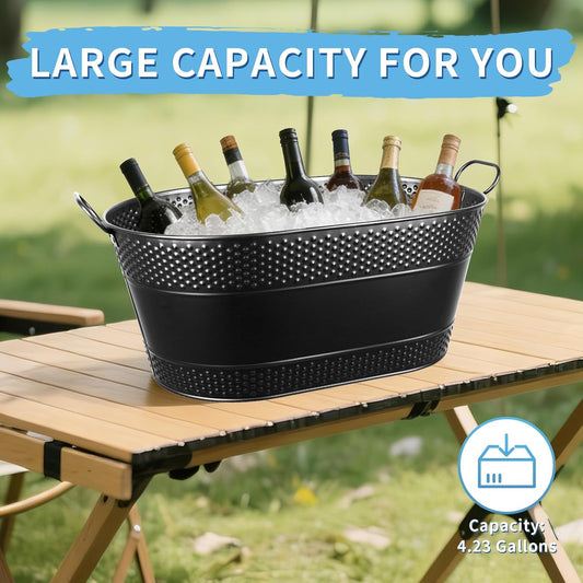 4 Gallon Galvanized Beverage Tub, 2 Pcs Heavy-Duty Ice Buckets Large Galvanized Drink Buckets with Handles for Catering Bars Parties