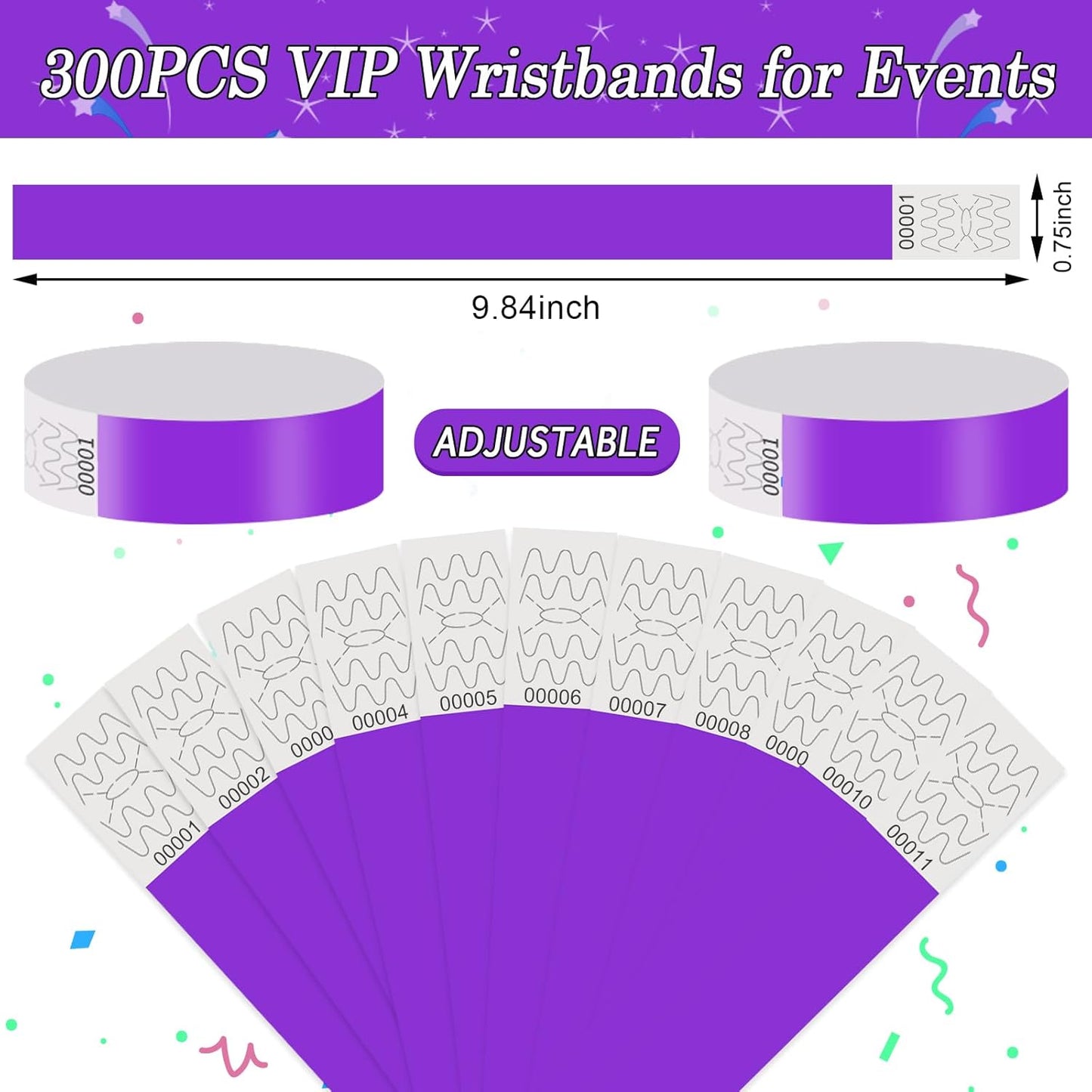 300 Pack Paper Wrist Bands for Events Waterproof Wristbands Lightweight Festival Identification Arm Bands Neon Adhesive Event Bracelets for Party（Black）
