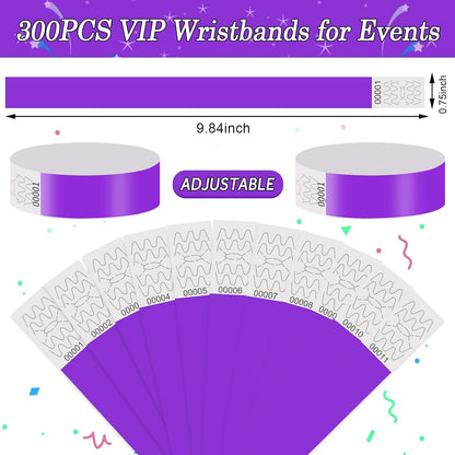 300 Pack Paper Wrist Bands for Events Waterproof Wristbands Lightweight Festival Identification Arm Bands Neon Adhesive Event Bracelets for Party（Black）