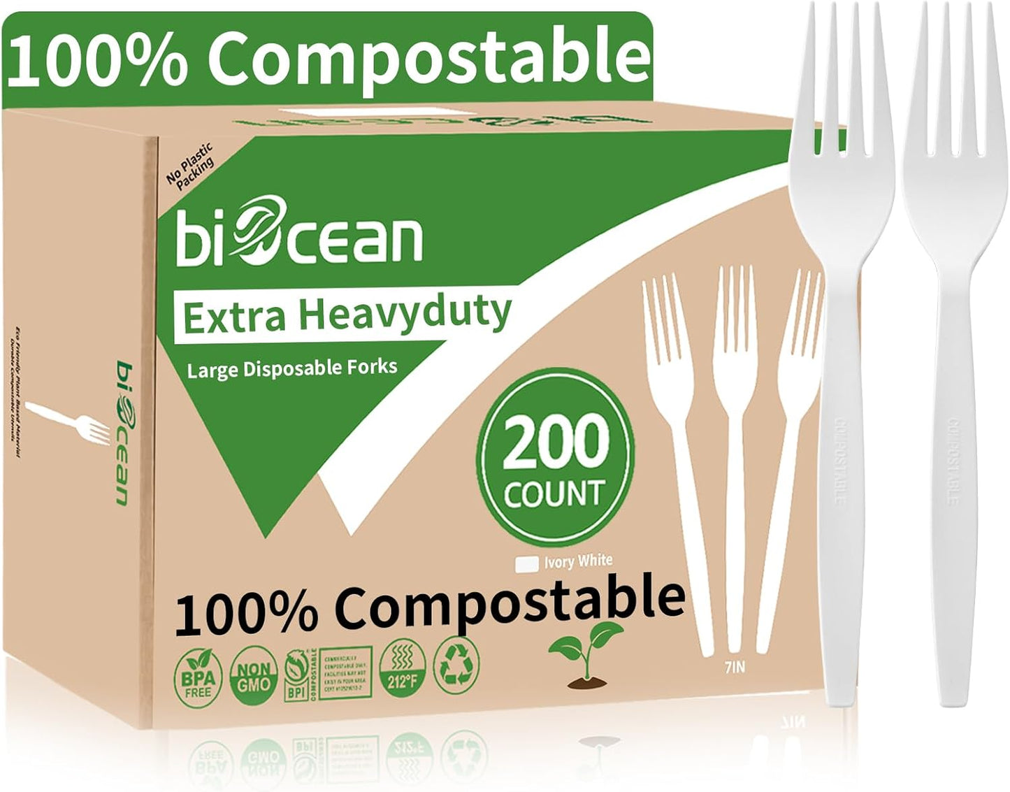 Extra Heavyduty Compostable Cutlery Set - 190 Count Large Disposable Utensils No Plastic Forks Spoons Knives Biodegradable Fork Eco Friendly Silverware for Party,BBQ,Daily Use,Events,Picnic