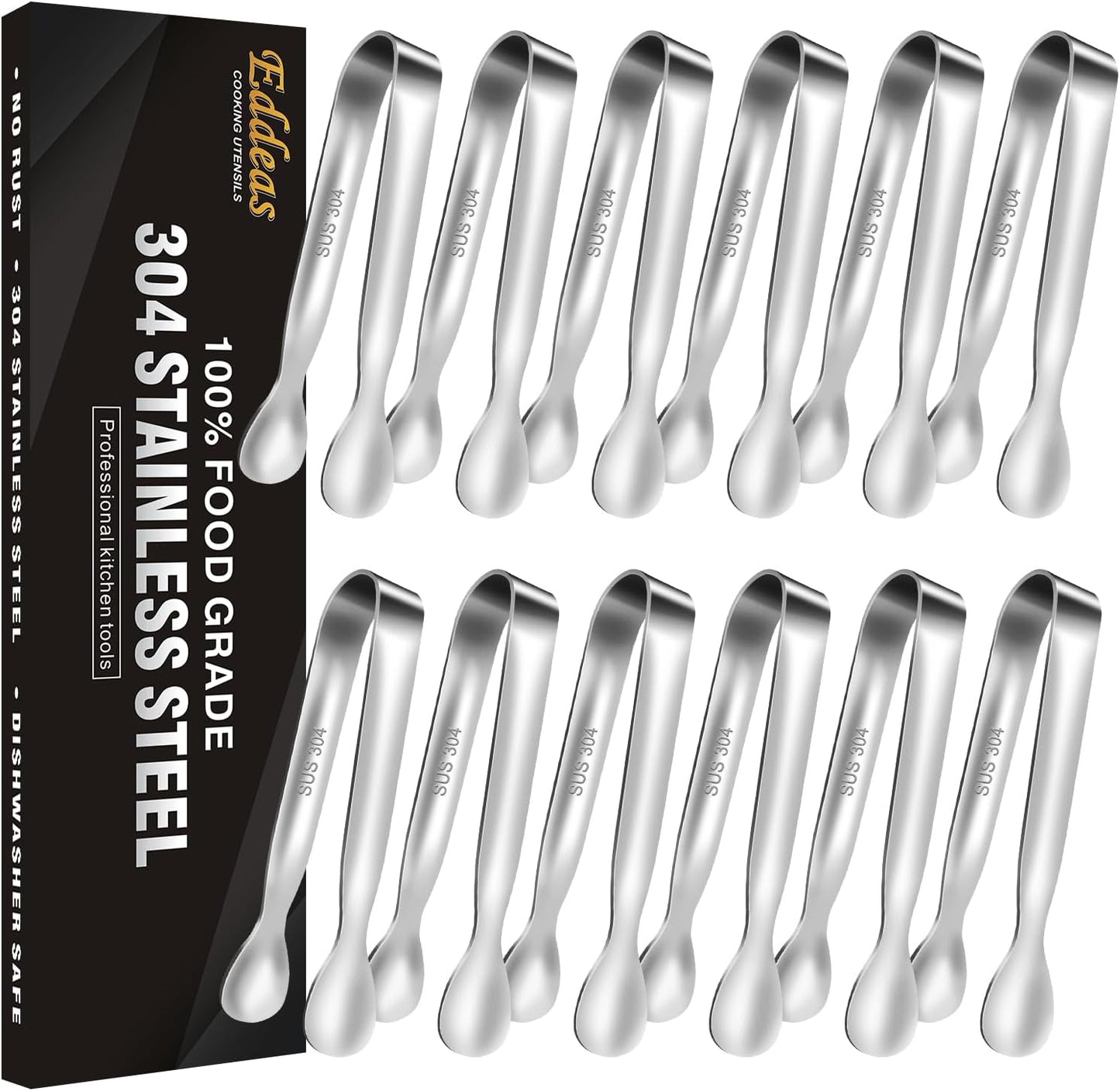 EDDEAS 12 PCS Small Serving Tongs, 4.3" Mini Gold Tongs, Gold Kitchen Tongs for Serving Food, Coffee Bar, Tea Party, Desserts Party and Ice Bucket