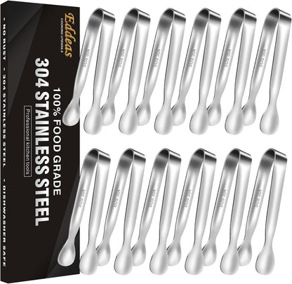 EDDEAS 12 PCS Small Serving Tongs, 4.3" Mini Gold Tongs, Gold Kitchen Tongs for Serving Food, Coffee Bar, Tea Party, Desserts Party and Ice Bucket