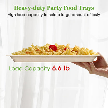 ECOLipak 100 Pack 14 Inch Disposable Food Crawfish Trays, Compostable Large Paper Plates, Disposable Thanksgiving Trays for Serving Food, Turkey, BBQ, Seafood Boil Party Supplies(White)