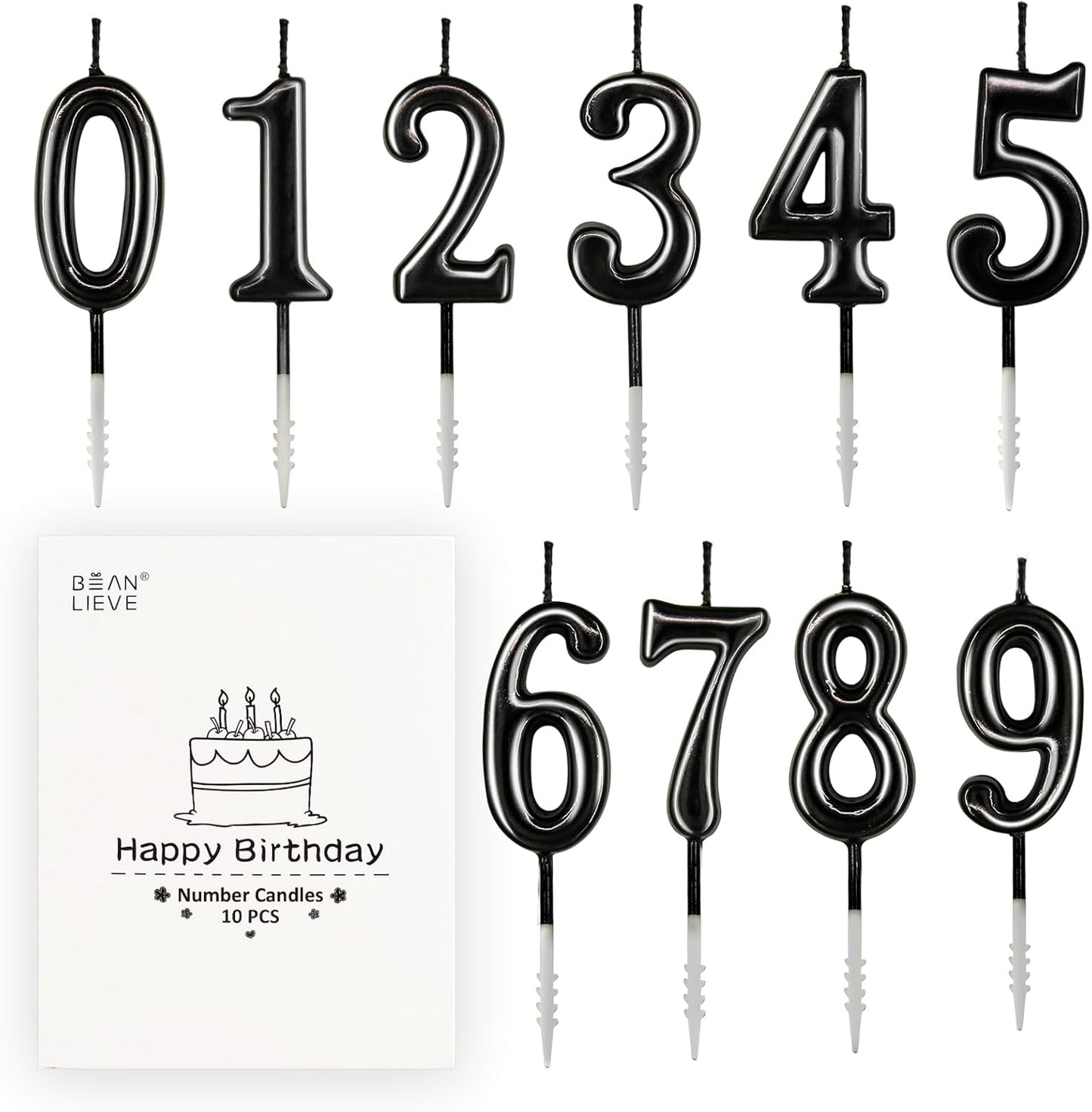 Beanlieve 10-Pieces Numeral Birthday Candles - Cake Numeral Candles Number 0-9 Glitter Cake Topper Decoration for Birthday,Wedding Anniversary,Party Celebration (Colourful)