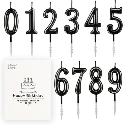Beanlieve 10-Pieces Numeral Birthday Candles - Cake Numeral Candles Number 0-9 Glitter Cake Topper Decoration for Birthday,Wedding Anniversary,Party Celebration (Colourful)