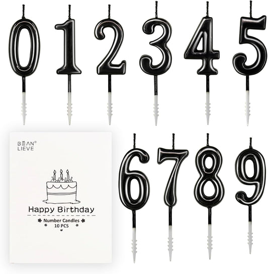 Beanlieve 10-Pieces Numeral Birthday Candles - Cake Numeral Candles Number 0-9 Glitter Cake Topper Decoration for Birthday,Wedding Anniversary,Party Celebration (Colourful)