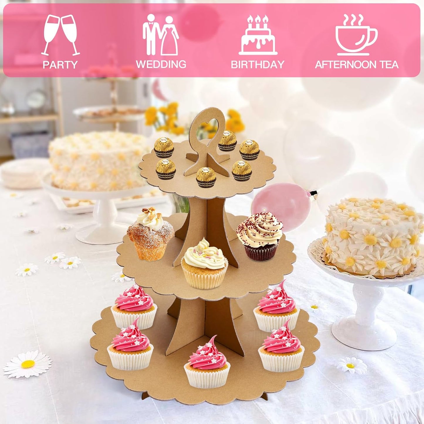 Soleebee 3-Tier Cupcake Stand, Cardboard Cupcake Tower, Dessert Cup Cake Stand Tower for Birthday Wedding Party Decoration, Cupcake Tier Stand 1 Set (Black)