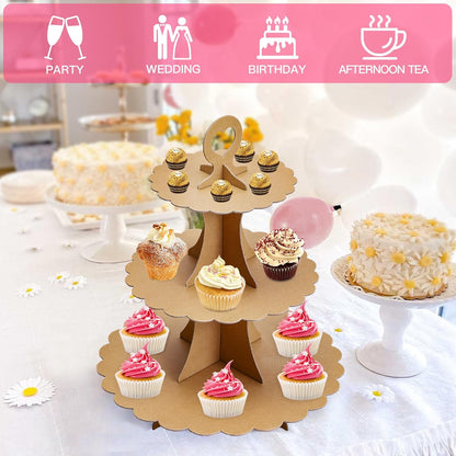 Soleebee 3-Tier Cupcake Stand, Cardboard Cupcake Tower, Dessert Cup Cake Stand Tower for Birthday Wedding Party Decoration, Cupcake Tier Stand 1 Set (Black)